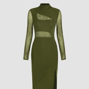 Cider Long Green Dress with Sheer Paneling, current season! Size XL